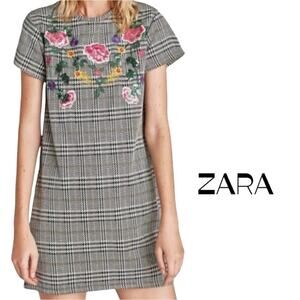 ZARA Sequined Embroidered Floral Plaid Party Date Night Mini Dress NWOT Size S